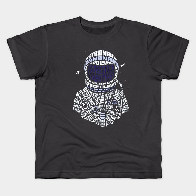 Custom Astronaut Word Art Calligram Kids T-Shirt by tomatillo